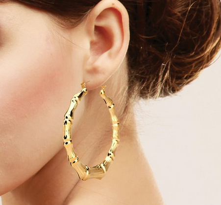 14K Gold Plated Hollow Round Bamboo Hoop Earings. 7 Different Sizes From .75